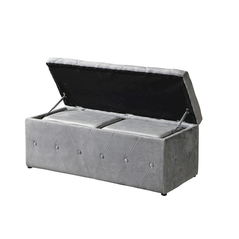 Rectangular Storage Ottoman Short velvet with 2 Set Ottomans