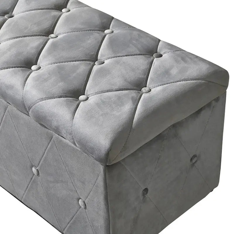 Rectangular Storage Ottoman Short velvet with 2 Set Ottomans