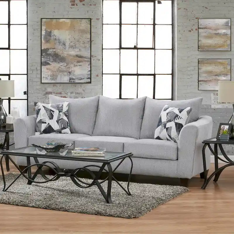 Roundhill Furniture Duleek 3-Piece Living Room Set, Herringbone Silver