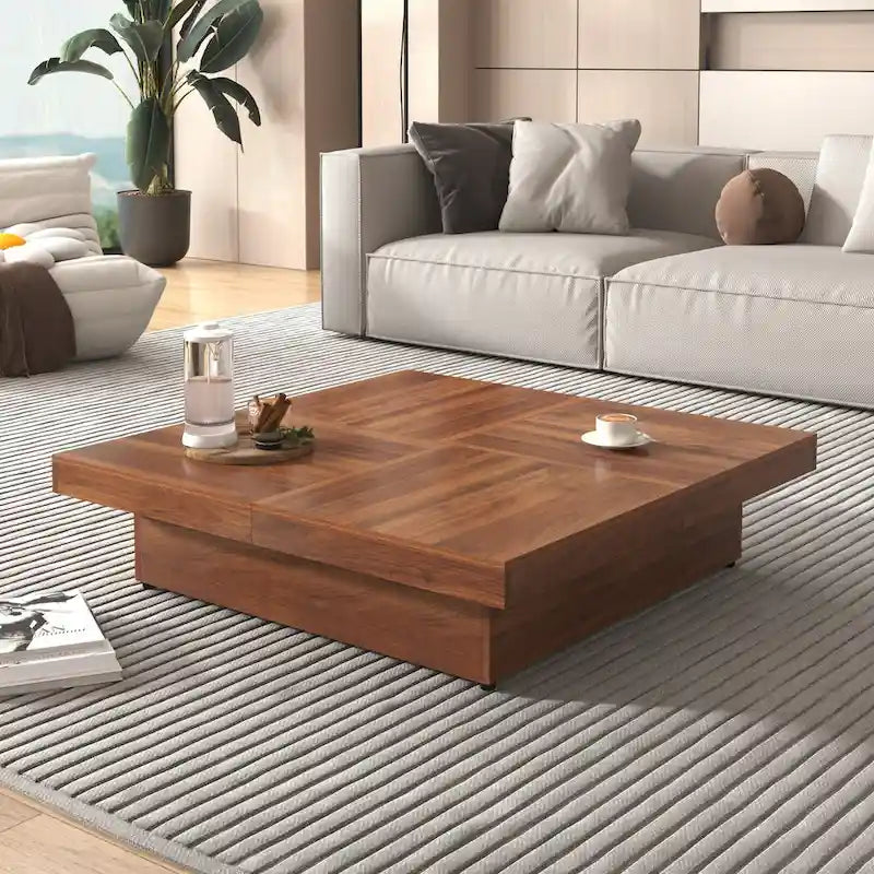 Marble Veneer Coffee Table Sliding Top with Storage
