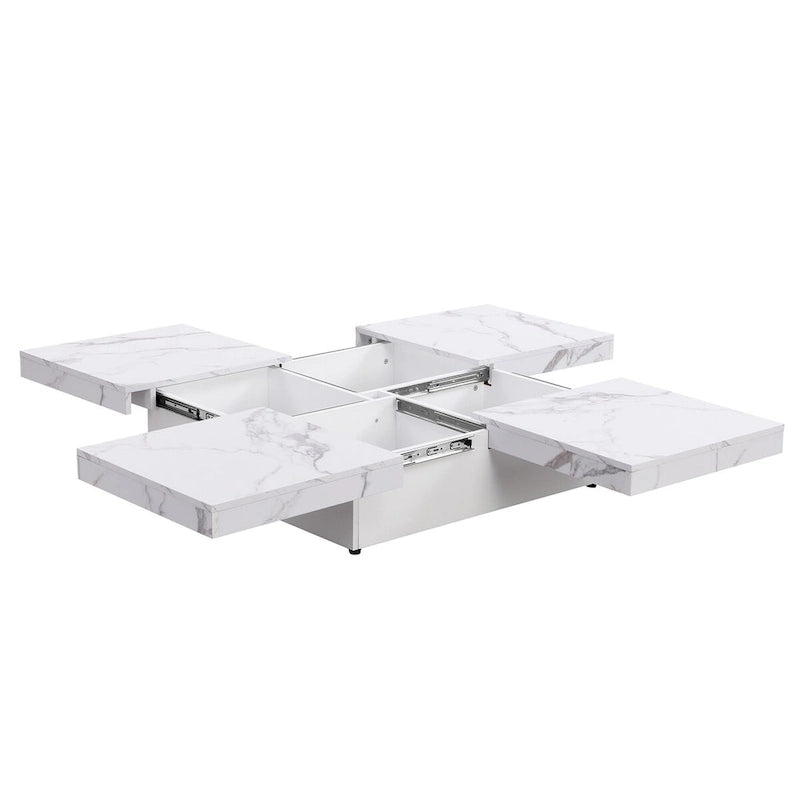 Marble Veneer Coffee Table Sliding Top with Storage
