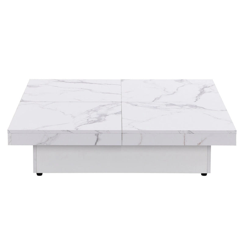 Marble Veneer Coffee Table Sliding Top with Storage