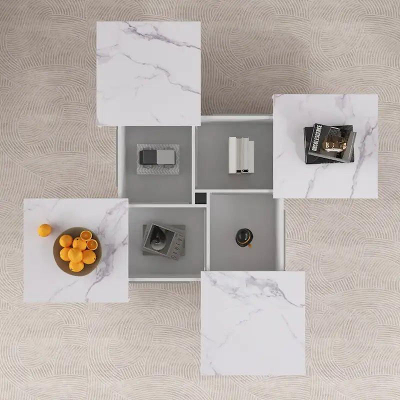 Marble Veneer Coffee Table Sliding Top with Storage