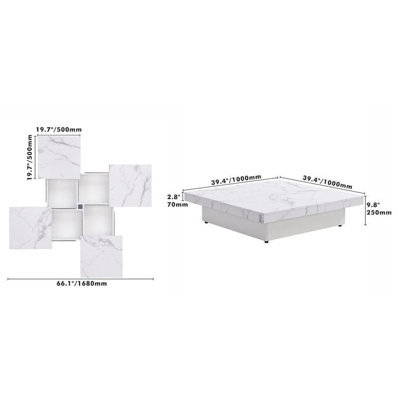 Marble Veneer Coffee Table Sliding Top with Storage