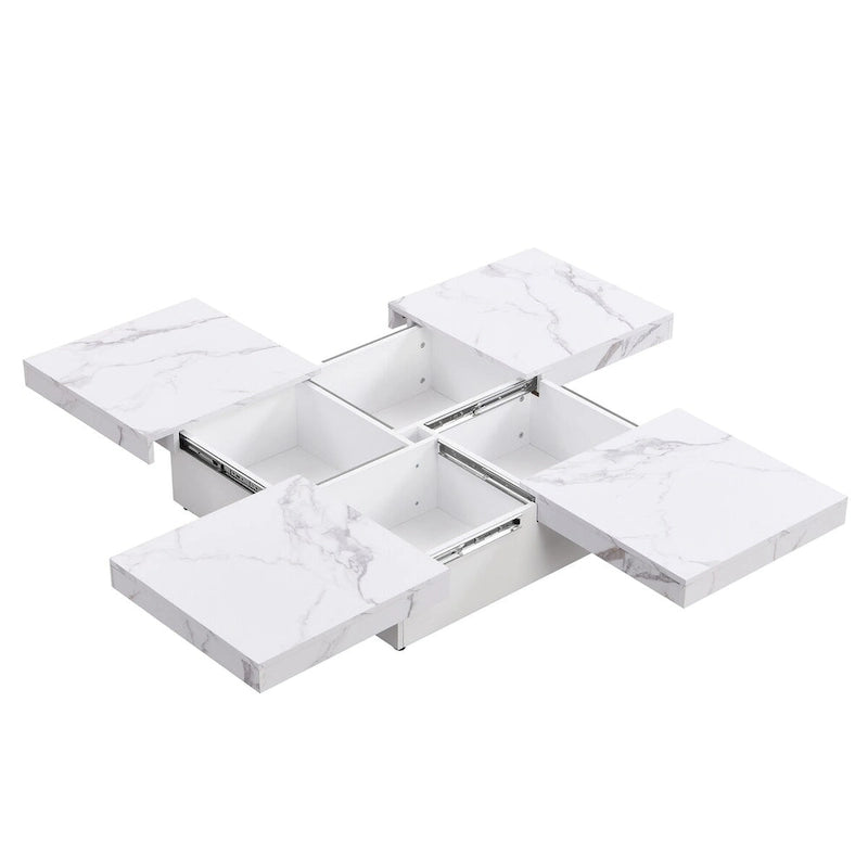 Marble Veneer Coffee Table Sliding Top with Storage