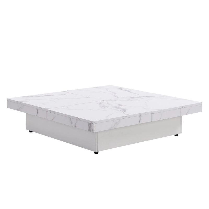 Marble Veneer Coffee Table Sliding Top with Storage