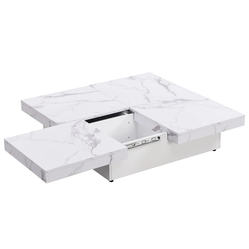 Marble Veneer Coffee Table Sliding Top with Storage