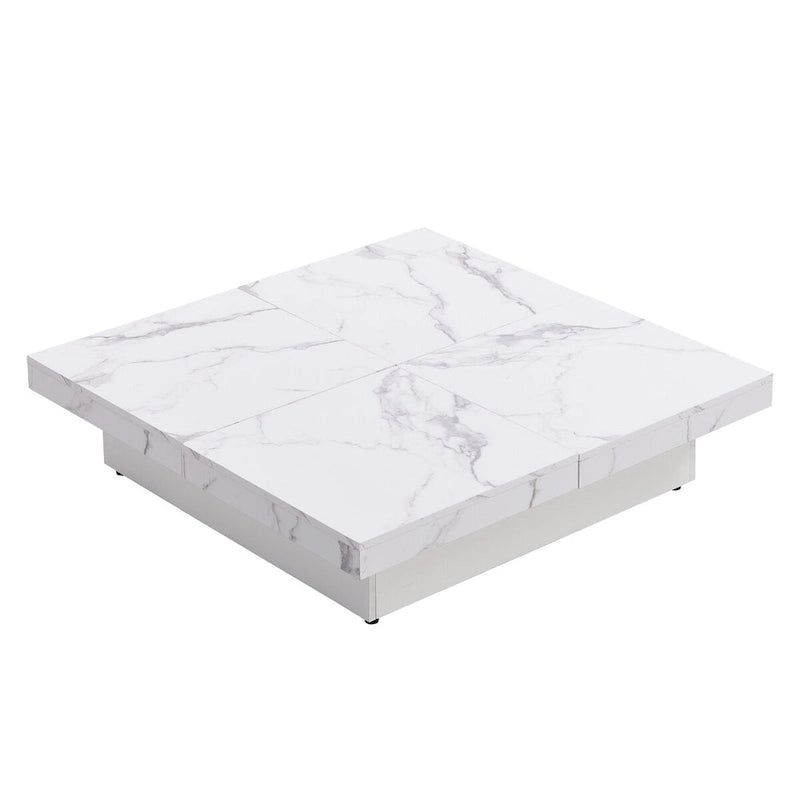 Marble Veneer Coffee Table Sliding Top with Storage