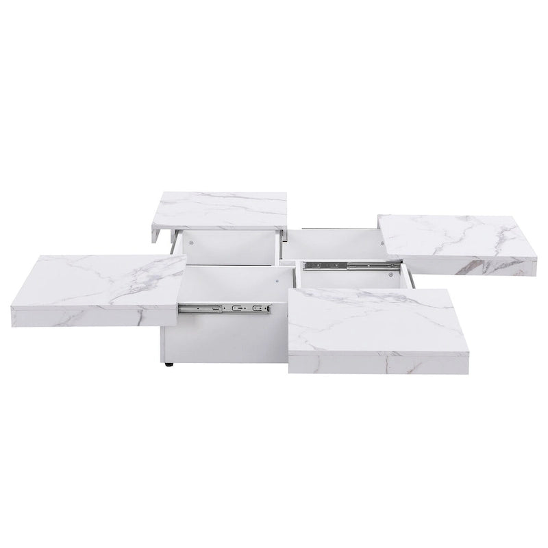 Marble Veneer Coffee Table Sliding Top with Storage