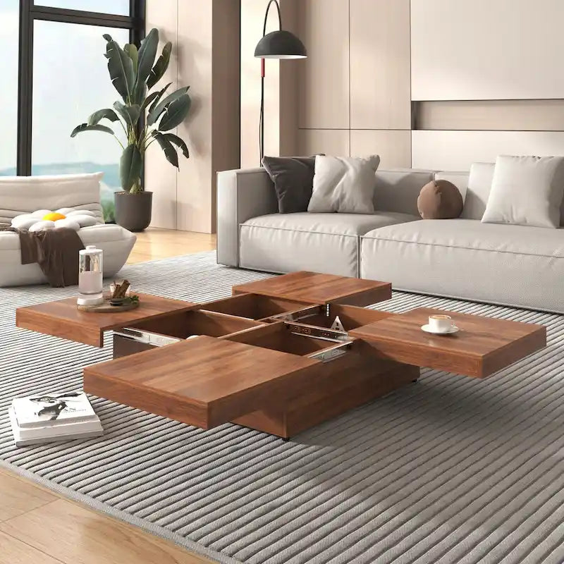 Marble Veneer Coffee Table Sliding Top with Storage