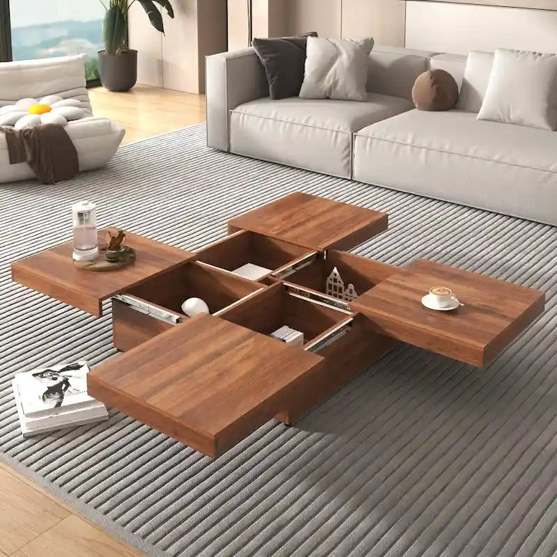 Marble Veneer Coffee Table Sliding Top with Storage