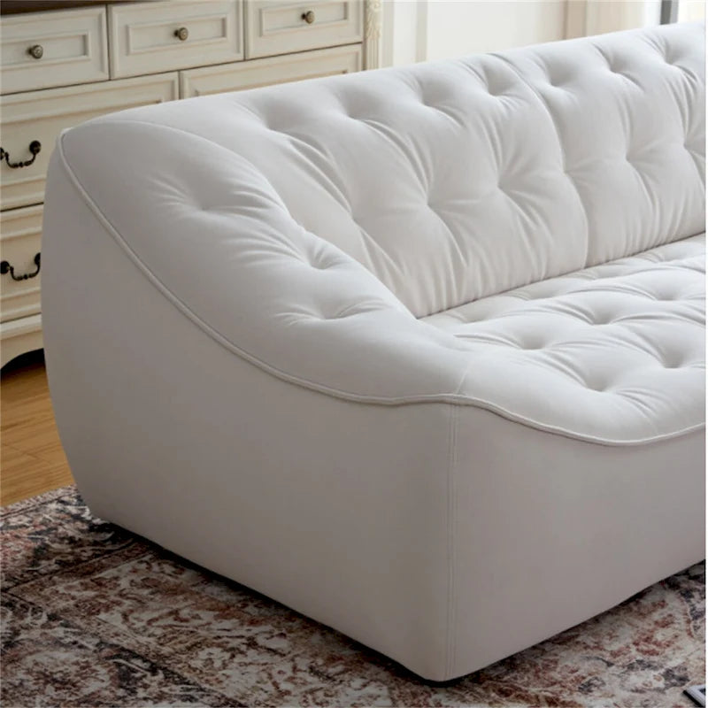 White Durable Fabric Sofa with Solid Wood Frame