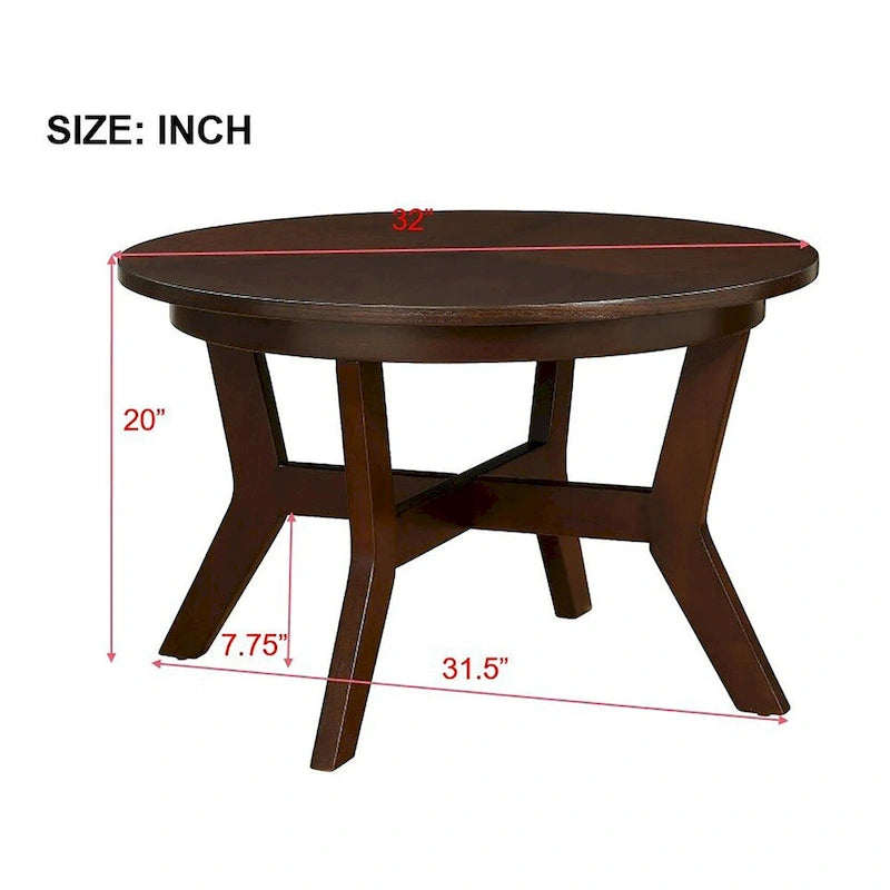 Mid Century Farmhouse 32inch Wood Round Coffee Table for Living Room