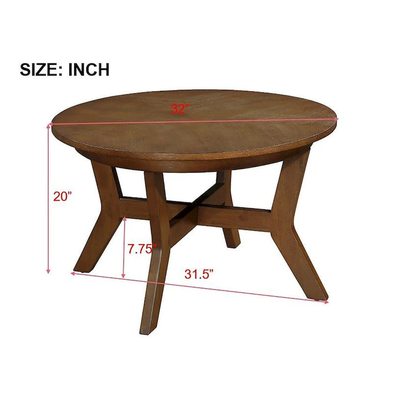 Mid Century Farmhouse 32inch Wood Round Coffee Table for Living Room