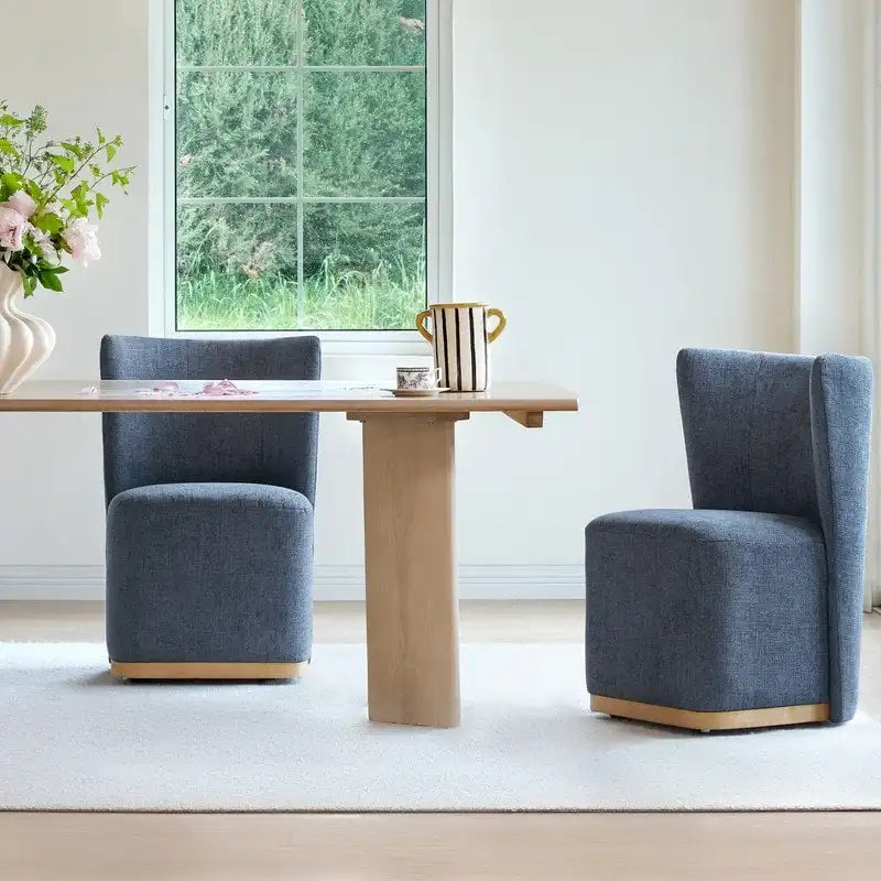 Brian Modern Dining Chairs with Casters&Wood Base Set of 2