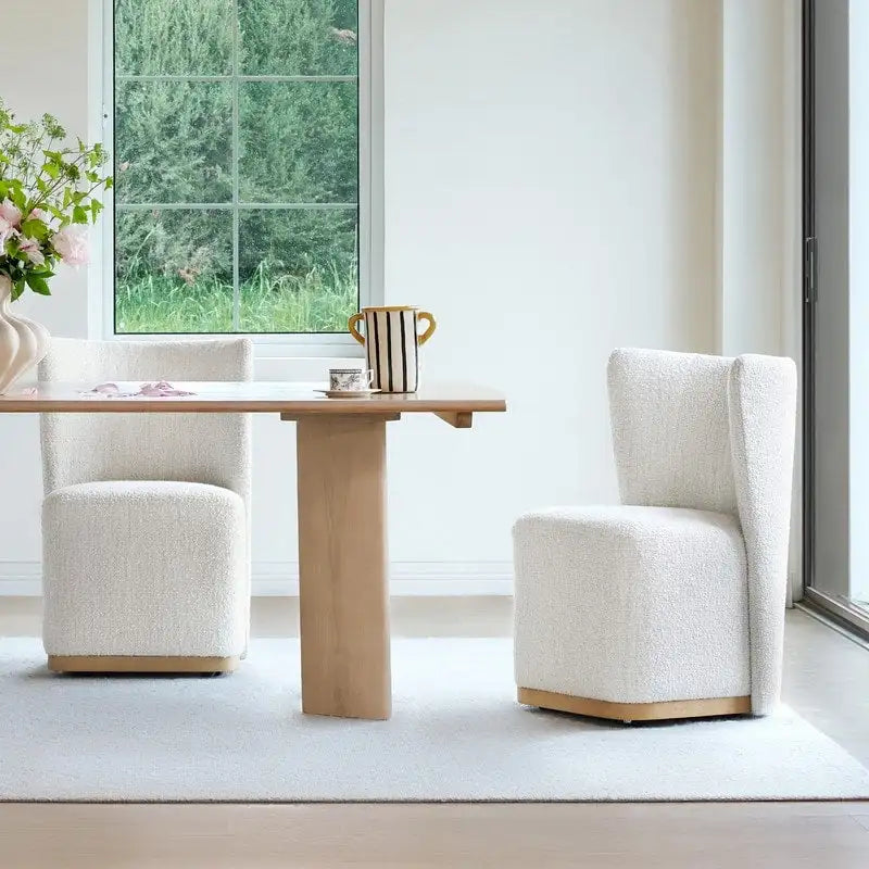Brian Modern Dining Chairs with Casters&Wood Base Set of 2