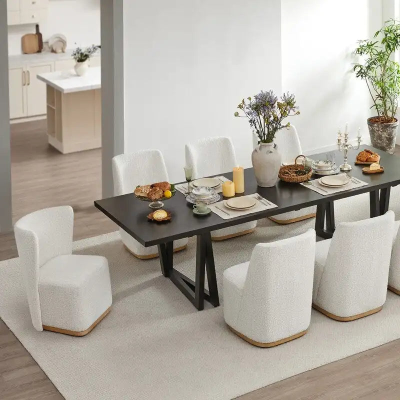Brian Modern Dining Chairs with Casters&Wood Base Set of 2
