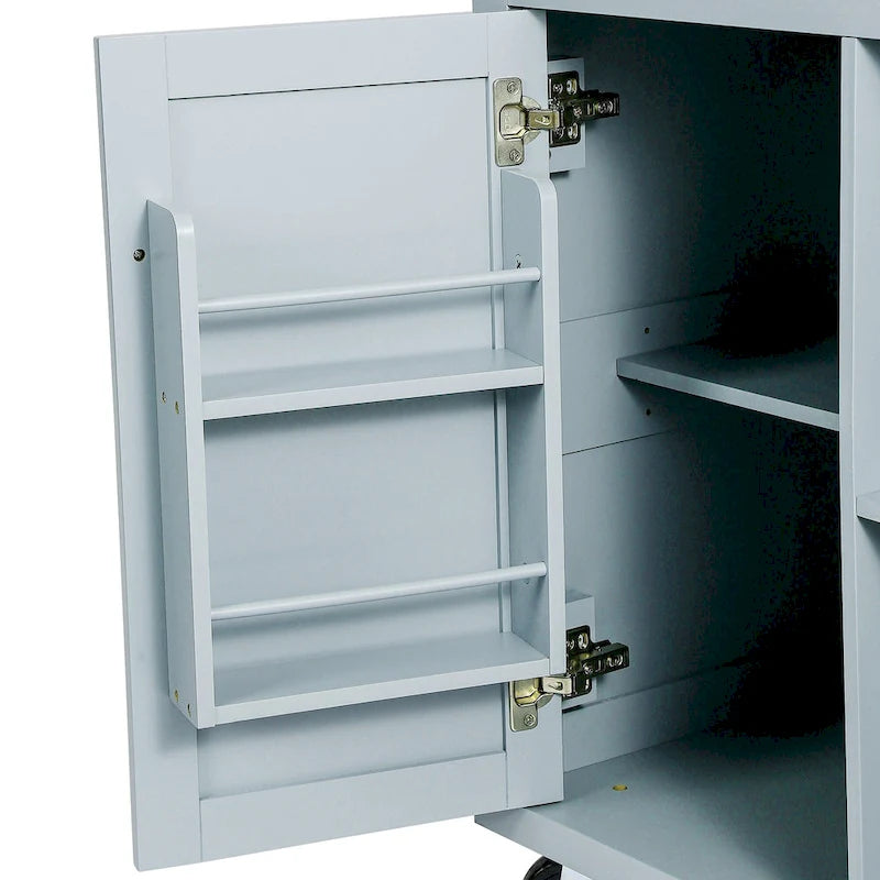 Kitchen Island on 5 Wheels with Storage Cabinet and 3 Drawers