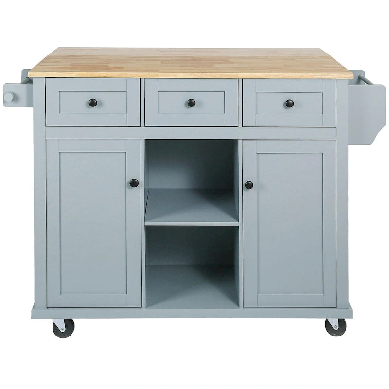 Kitchen Island on 5 Wheels with Storage Cabinet and 3 Drawers