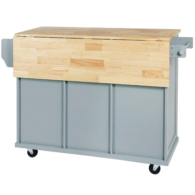 Kitchen Island on 5 Wheels with Storage Cabinet and 3 Drawers