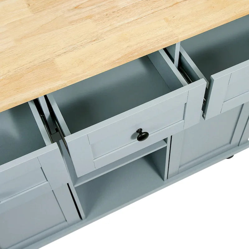 Kitchen Island on 5 Wheels with Storage Cabinet and 3 Drawers