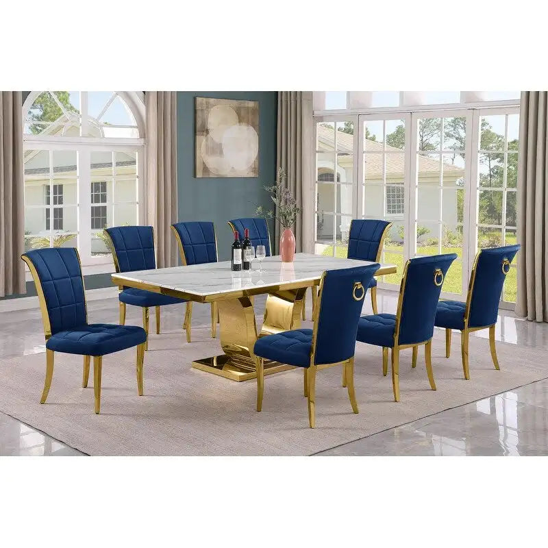 Best Quality Furniture D321-SC324-7 Dining Set with 78 White Marble Top