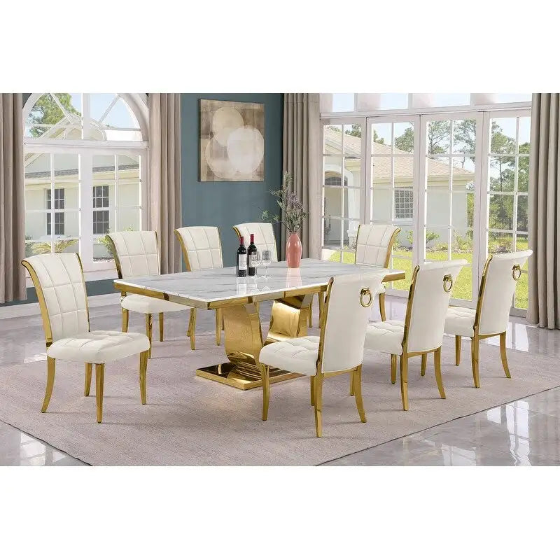 Best Quality Furniture D321-SC324-7 Dining Set with 78 White Marble Top