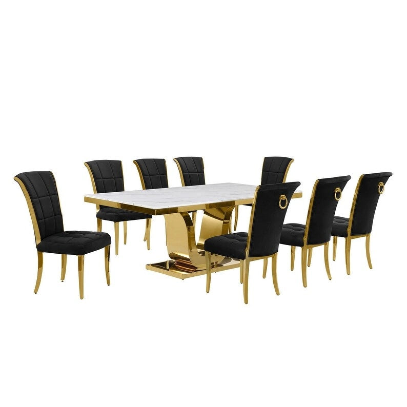 Best Quality Furniture D321-SC324-7 Dining Set with 78 White Marble Top