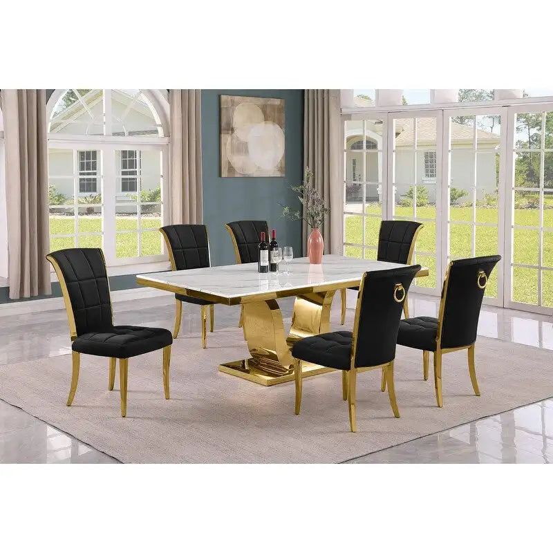 Best Quality Furniture D321-SC324-7 Dining Set with 78 White Marble Top