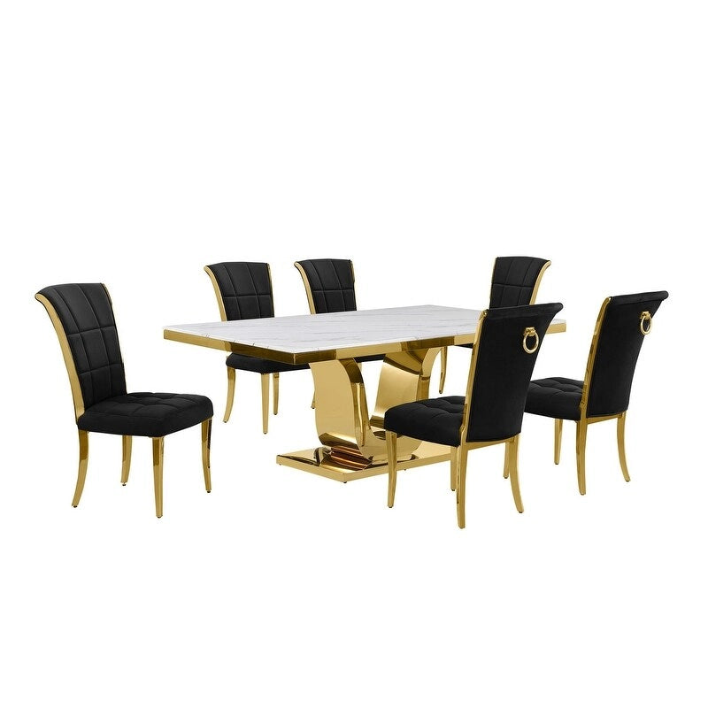 Best Quality Furniture D321-SC324-7 Dining Set with 78 White Marble Top