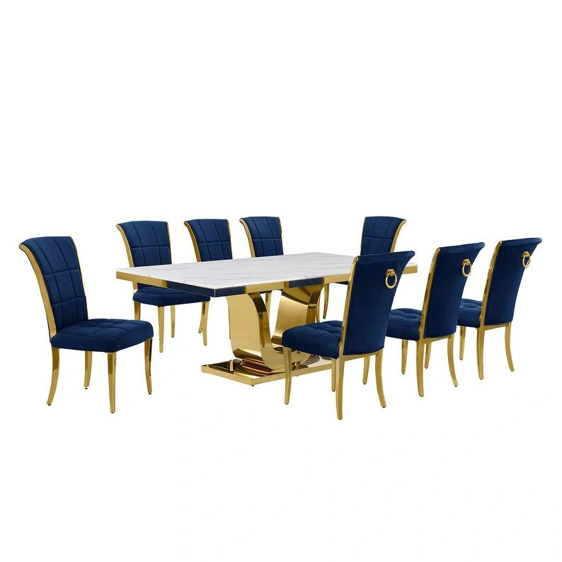 Best Quality Furniture D321-SC324-7 Dining Set with 78 White Marble Top