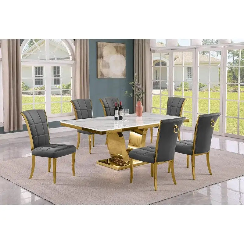 Best Quality Furniture D321-SC324-7 Dining Set with 78 White Marble Top