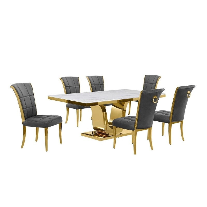 Best Quality Furniture D321-SC324-7 Dining Set with 78 White Marble Top