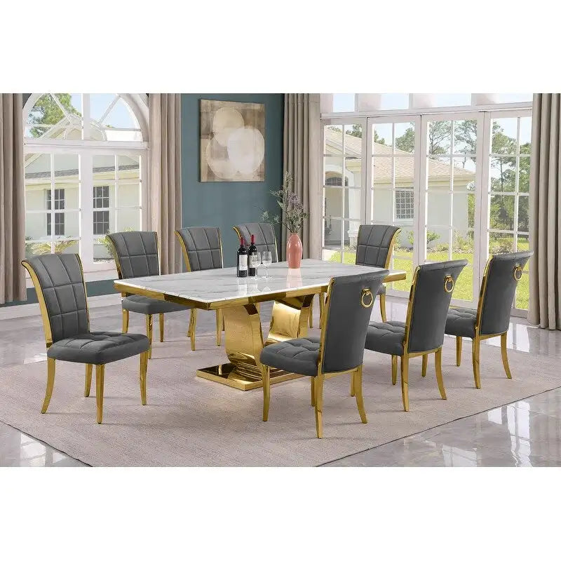 Best Quality Furniture D321-SC324-7 Dining Set with 78 White Marble Top