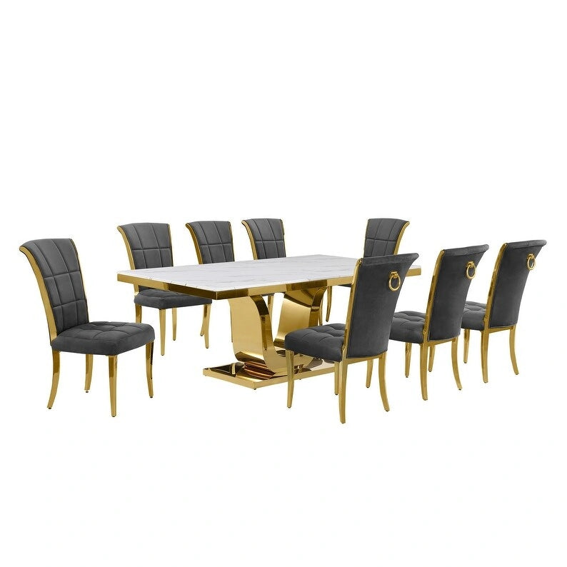Best Quality Furniture D321-SC324-7 Dining Set with 78 White Marble Top