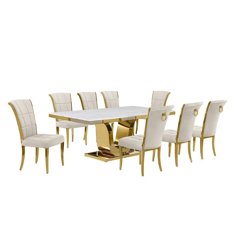 Best Quality Furniture D321-SC324-7 Dining Set with 78 White Marble Top