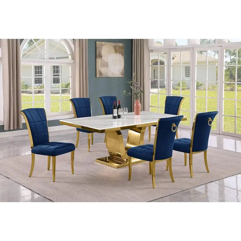 Best Quality Furniture D321-SC324-7 Dining Set with 78 White Marble Top