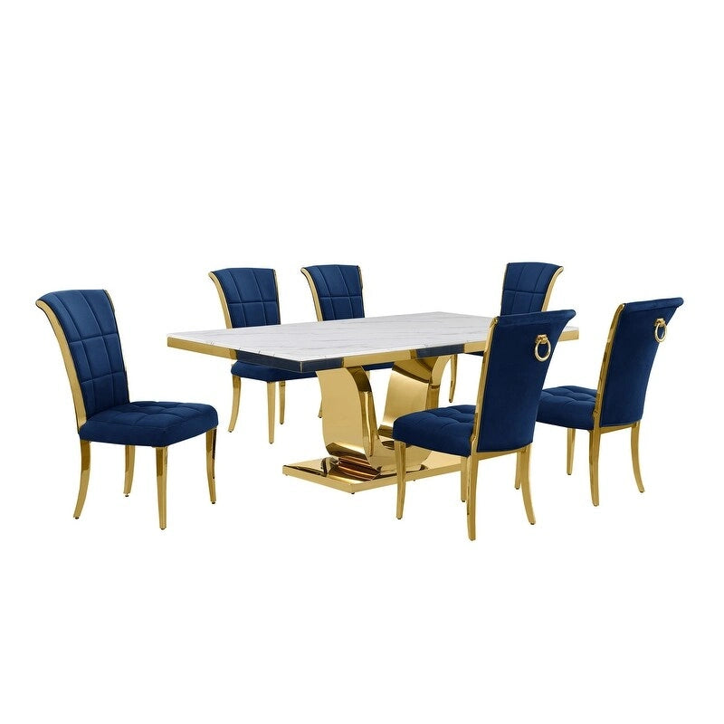 Best Quality Furniture D321-SC324-7 Dining Set with 78 White Marble Top