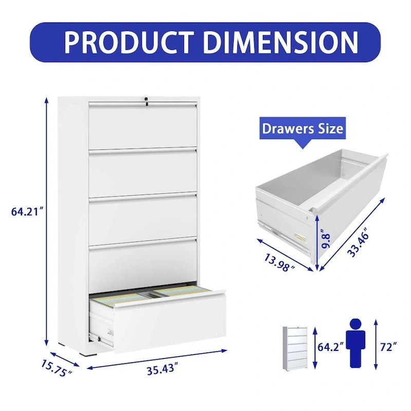 5 Drawer Lateral File Cabinet with Lock, for Legal/Letter/A4/F4 Size