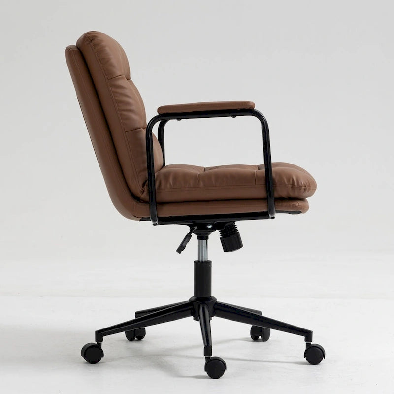 Office Chair,Mid Back Home Office Desk Task Chair with Wheels and Arms Ergonomic PU Leather Computer Rolling Swivel Chair