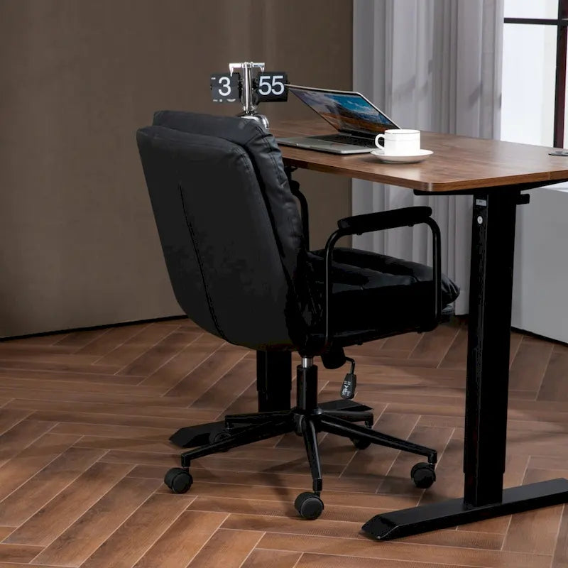 Office Chair,Mid Back Home Office Desk Task Chair with Wheels and Arms Ergonomic PU Leather Computer Rolling Swivel Chair