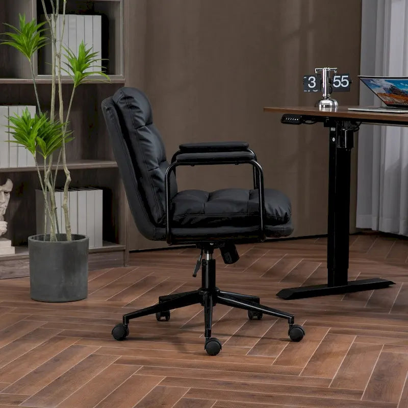 Office Chair,Mid Back Home Office Desk Task Chair with Wheels and Arms Ergonomic PU Leather Computer Rolling Swivel Chair