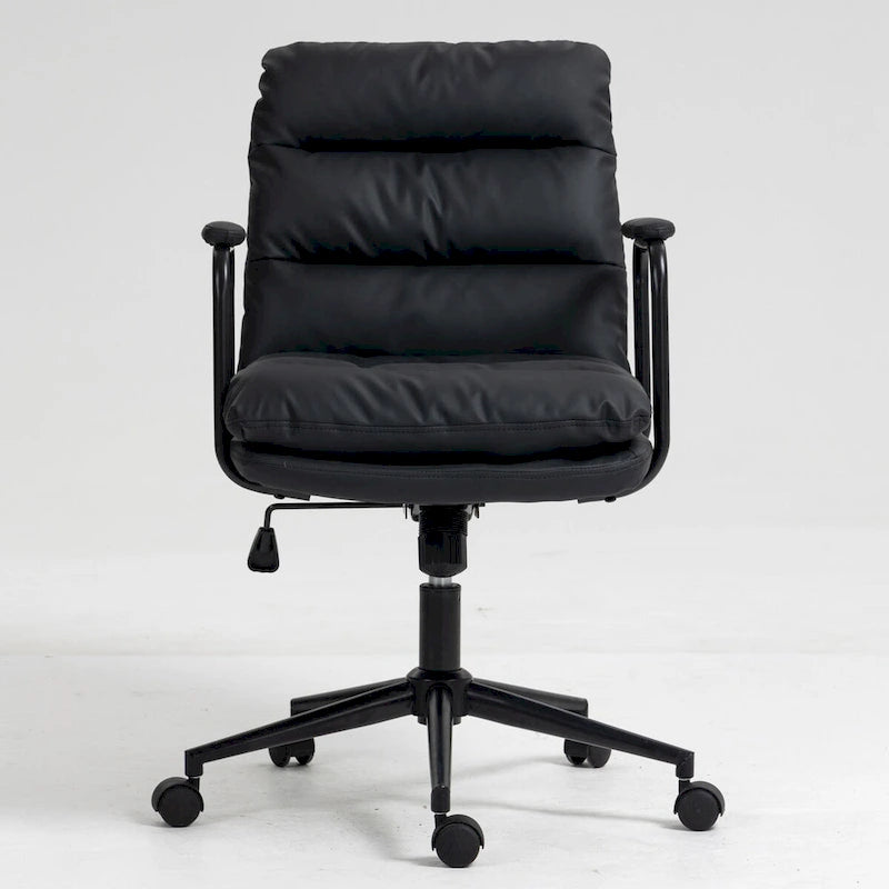 Office Chair,Mid Back Home Office Desk Task Chair with Wheels and Arms Ergonomic PU Leather Computer Rolling Swivel Chair