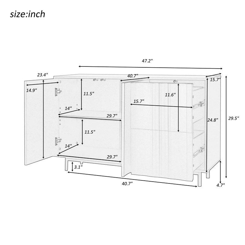 Wave Pattern Storage Cabinet with 2 Doors and 2 Drawers, Adjustable, Suitable for Study,Entrance and Living Room