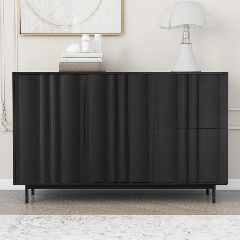 Wave Pattern Storage Cabinet with 2 Doors and 2 Drawers, Adjustable, Suitable for Study,Entrance and Living Room