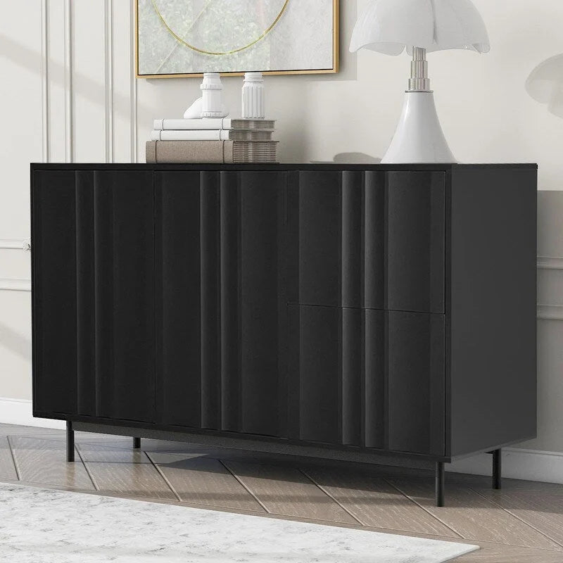 Wave Pattern Storage Cabinet with 2 Doors and 2 Drawers, Adjustable, Suitable for Study,Entrance and Living Room