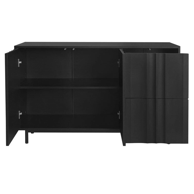 Wave Pattern Storage Cabinet with 2 Doors and 2 Drawers, Adjustable, Suitable for Study,Entrance and Living Room