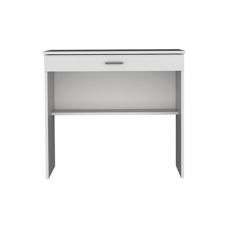 Writting Desk, Compact Workstation with Drawer and Lower Shelf