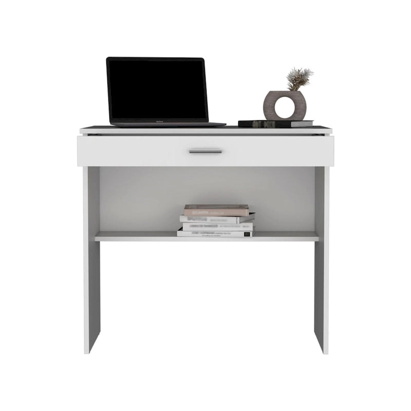 Writting Desk, Compact Workstation with Drawer and Lower Shelf