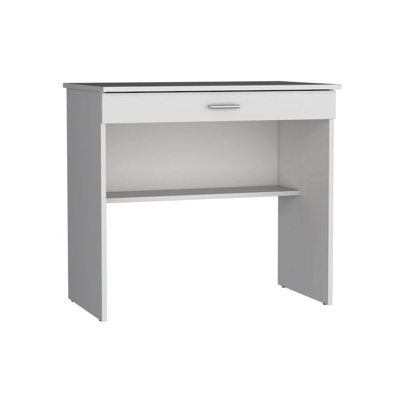 Writting Desk, Compact Workstation with Drawer and Lower Shelf